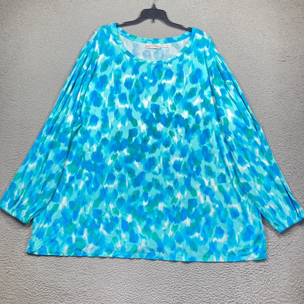 Belle by Kim Gravel Tunic Top Women 4X Blue Abstract Watercolor Long Sleeve
